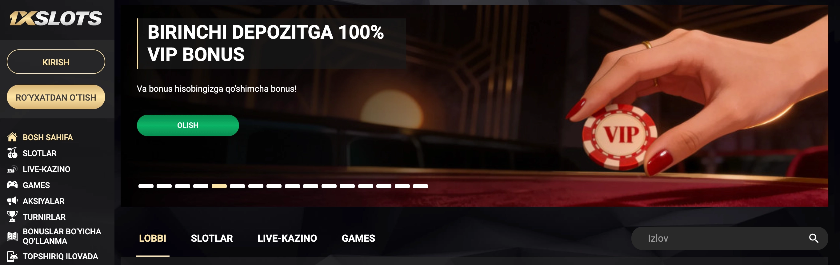 1xslots UZ – jackpotlar va kripto to'lovlar slot kazinosi 2026